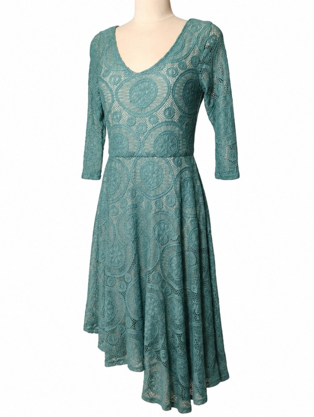 NWT Mia Joy Emily Dress XL Teal Lace High Low Fit & Flare Boho Romantic